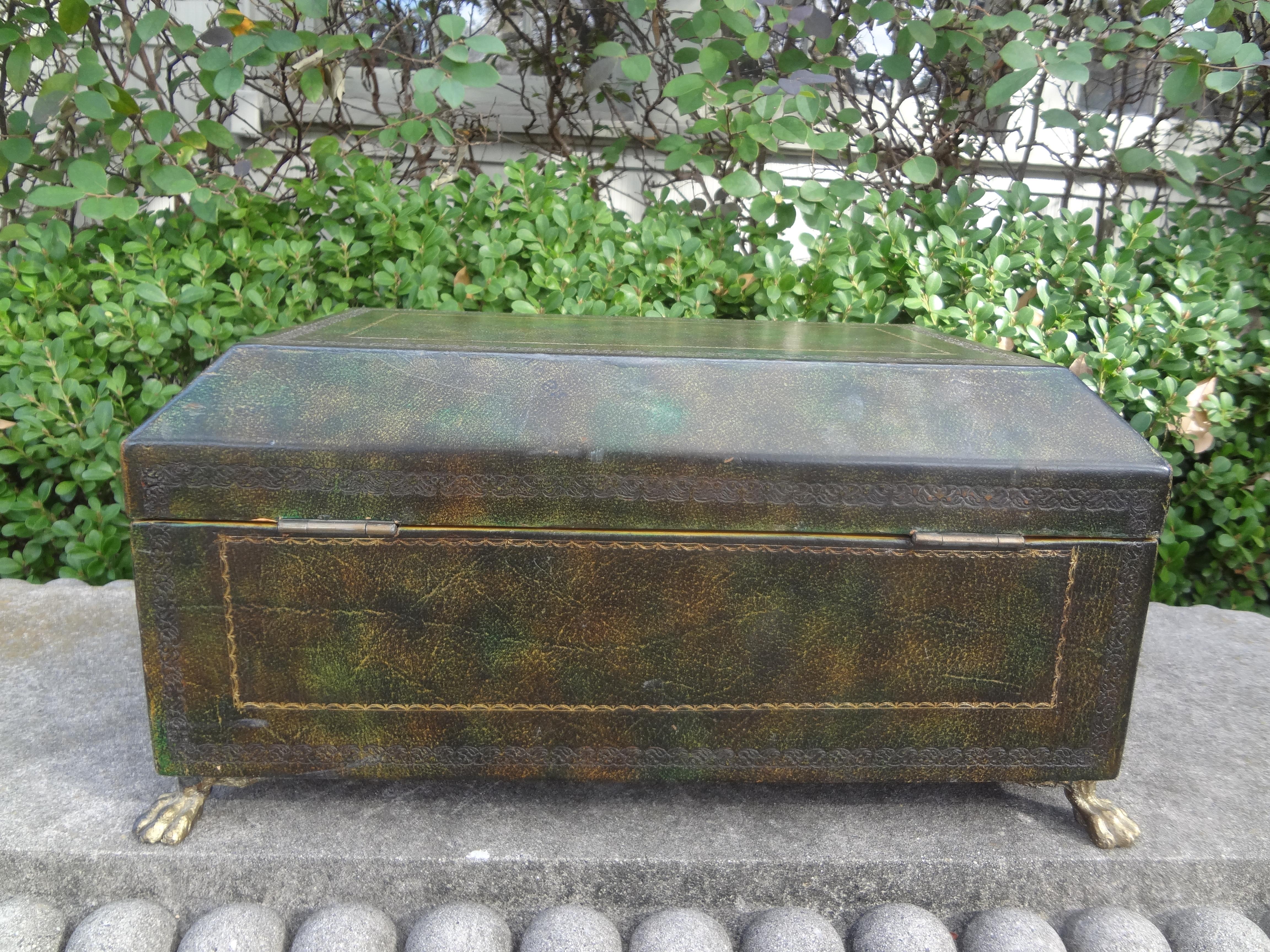 Vintage Italian Embossed Leather Box With Paw Feet For Sale 1