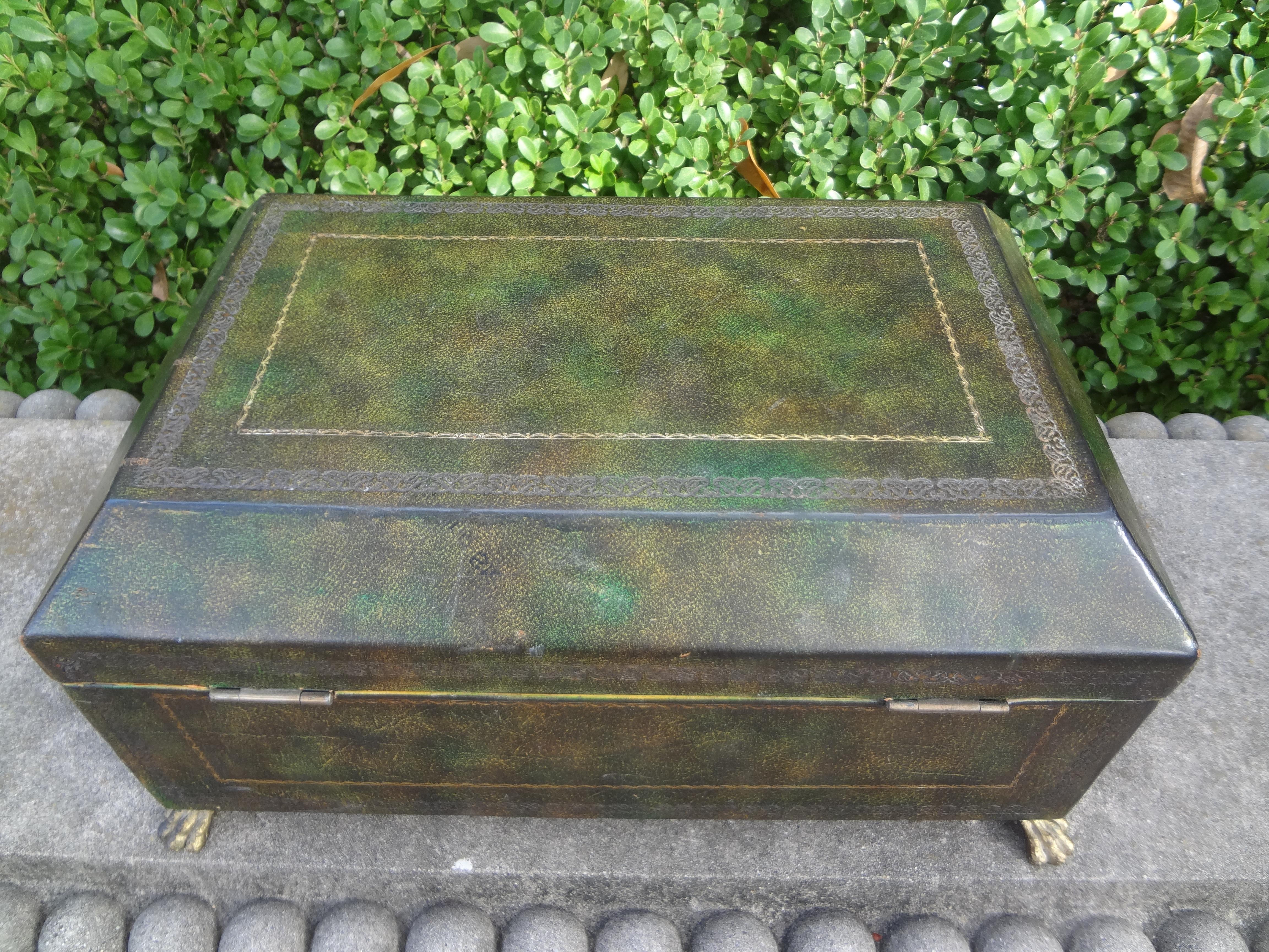 Vintage Italian Embossed Leather Box With Paw Feet For Sale 2