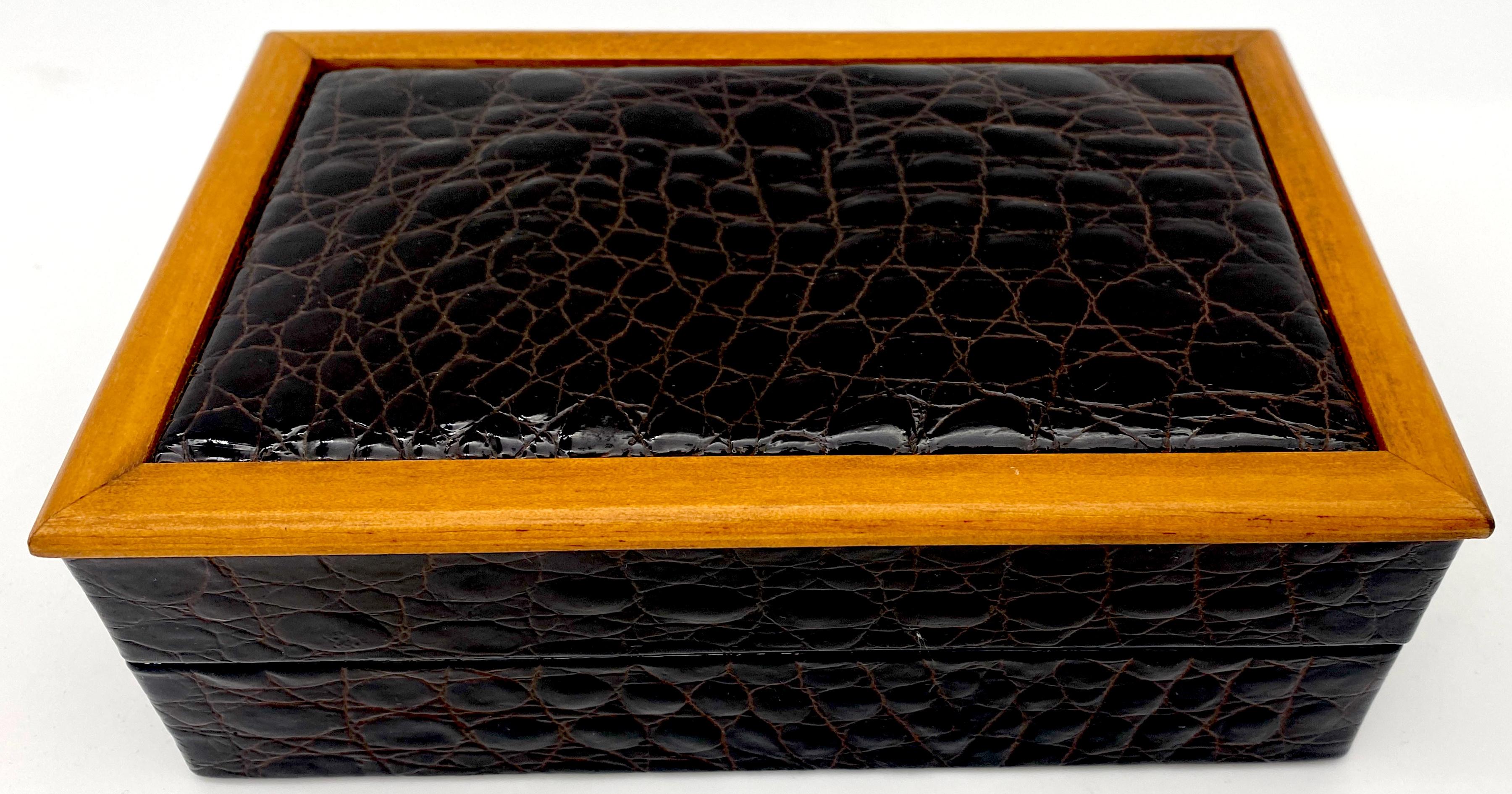 Vintage Italian Embossed  Leather 'Crocodile' Mens Jewelry Box
Stamped in gilt lettering 'Made in Italy'

A vintage Italian Embossed Leather 'Crocodile' Men's Jewelry Box, a rare gem from the 1950s, quietly exuding glamour. Stamped in gilt lettering