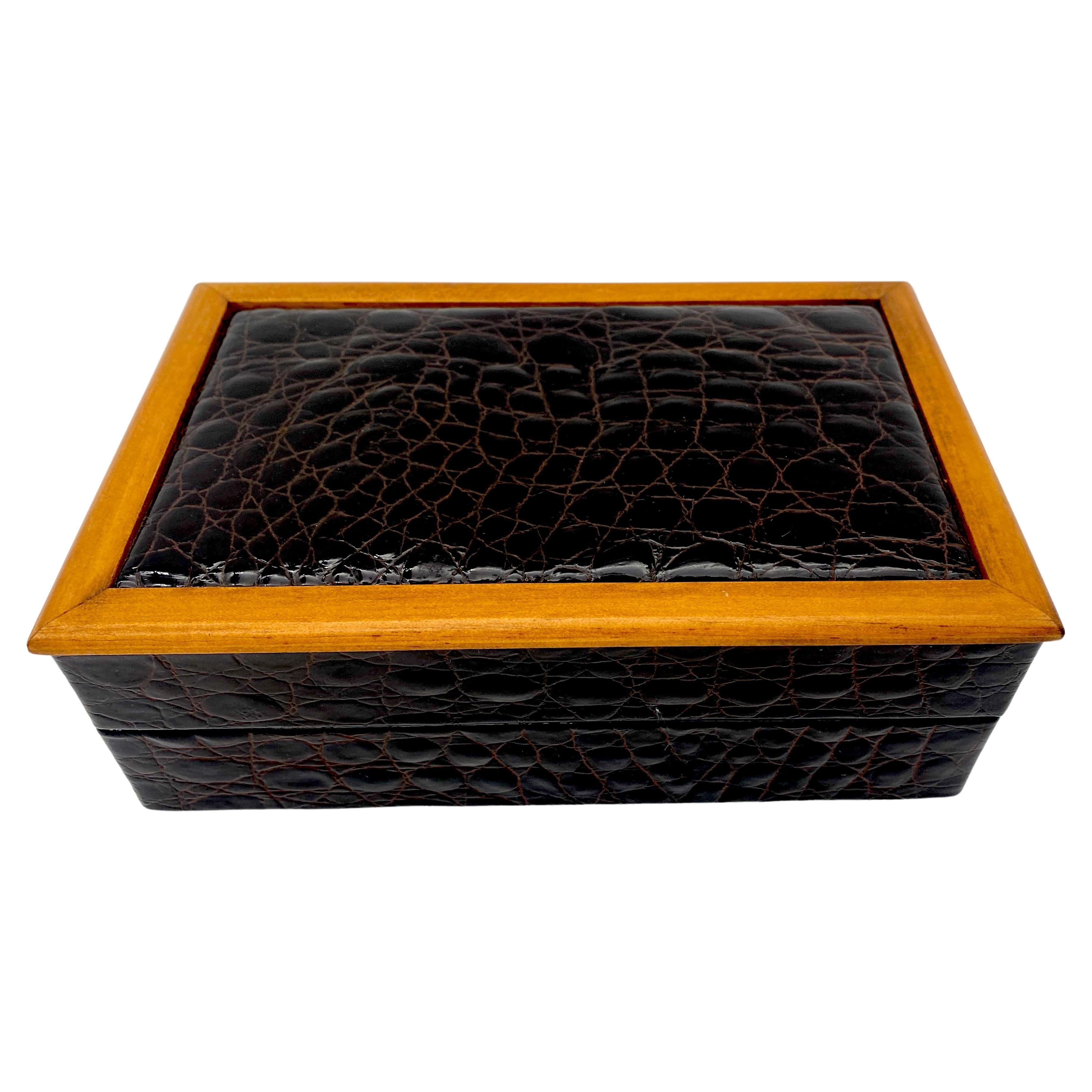 Vintage Italian Embossed  Leather 'Crocodile' Mens Jewelry Box