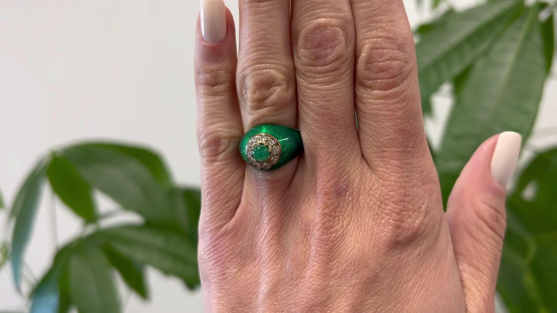 Vintage Italienisch Smaragd und Diamant 18k Gelbgold Grün Emaille Dome Ring (Cabochon)