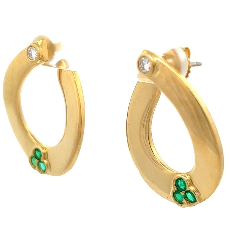 Italienische Smaragd-Diamant-Ohrringe aus 18 Karat Gelbgold für Damen oder Herren