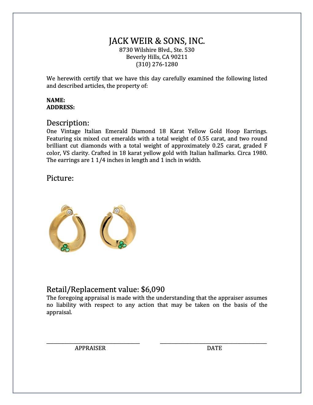 Italienische Smaragd-Diamant-Ohrringe aus 18 Karat Gelbgold 2