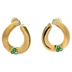 Italienische Smaragd-Diamant-Ohrringe aus 18 Karat Gelbgold