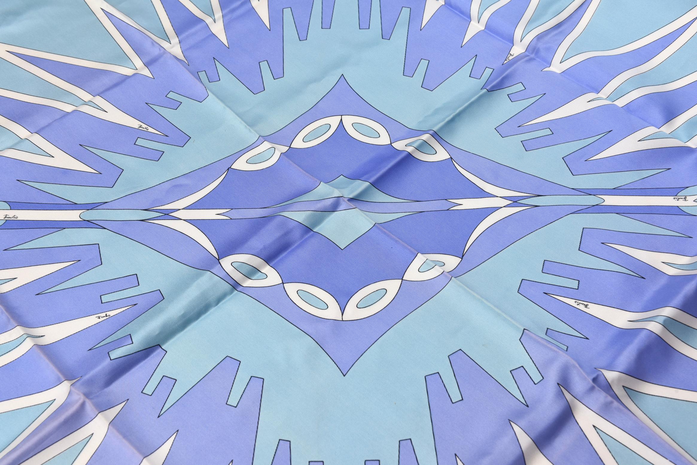  Pucci Vintage Geometric Blue and Purple Square Silk Scarf In Good Condition In North Miami, FL