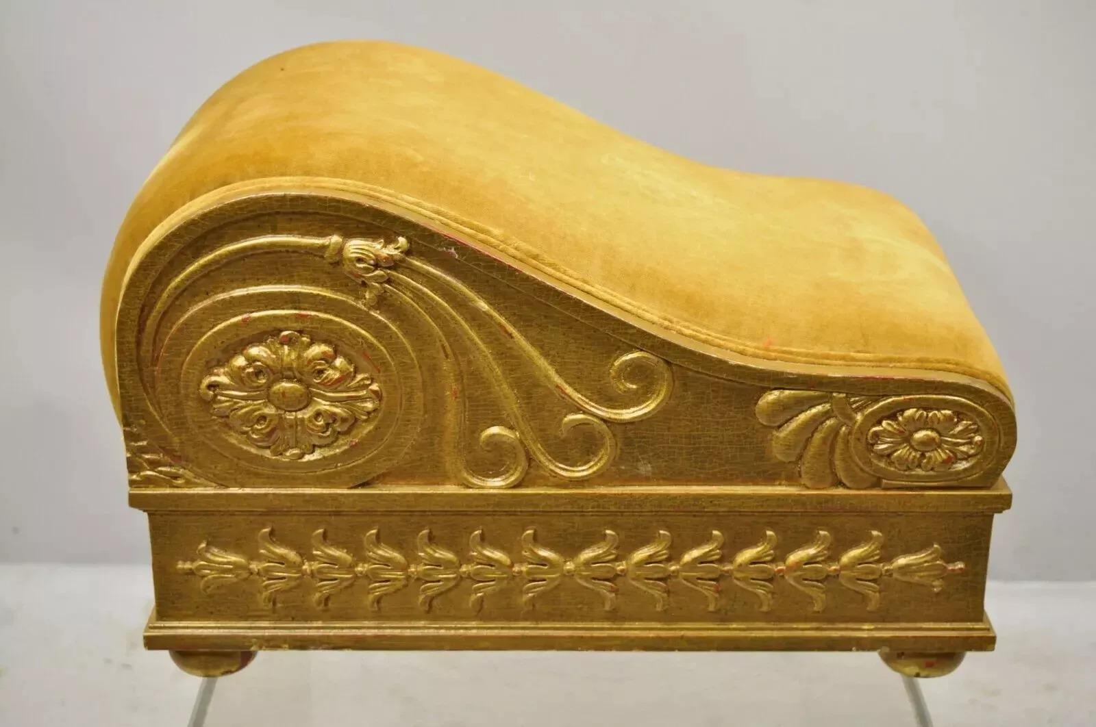 Vintage Italian Empire Style Gold Giltwood Schwedische Gicht Hocker Fußbank Ottoman im Angebot 6