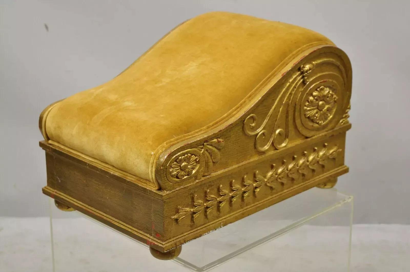 Vintage Italian Empire Style Gold Giltwood Schwedische Gicht Hocker Fußbank Ottoman (20. Jahrhundert) im Angebot