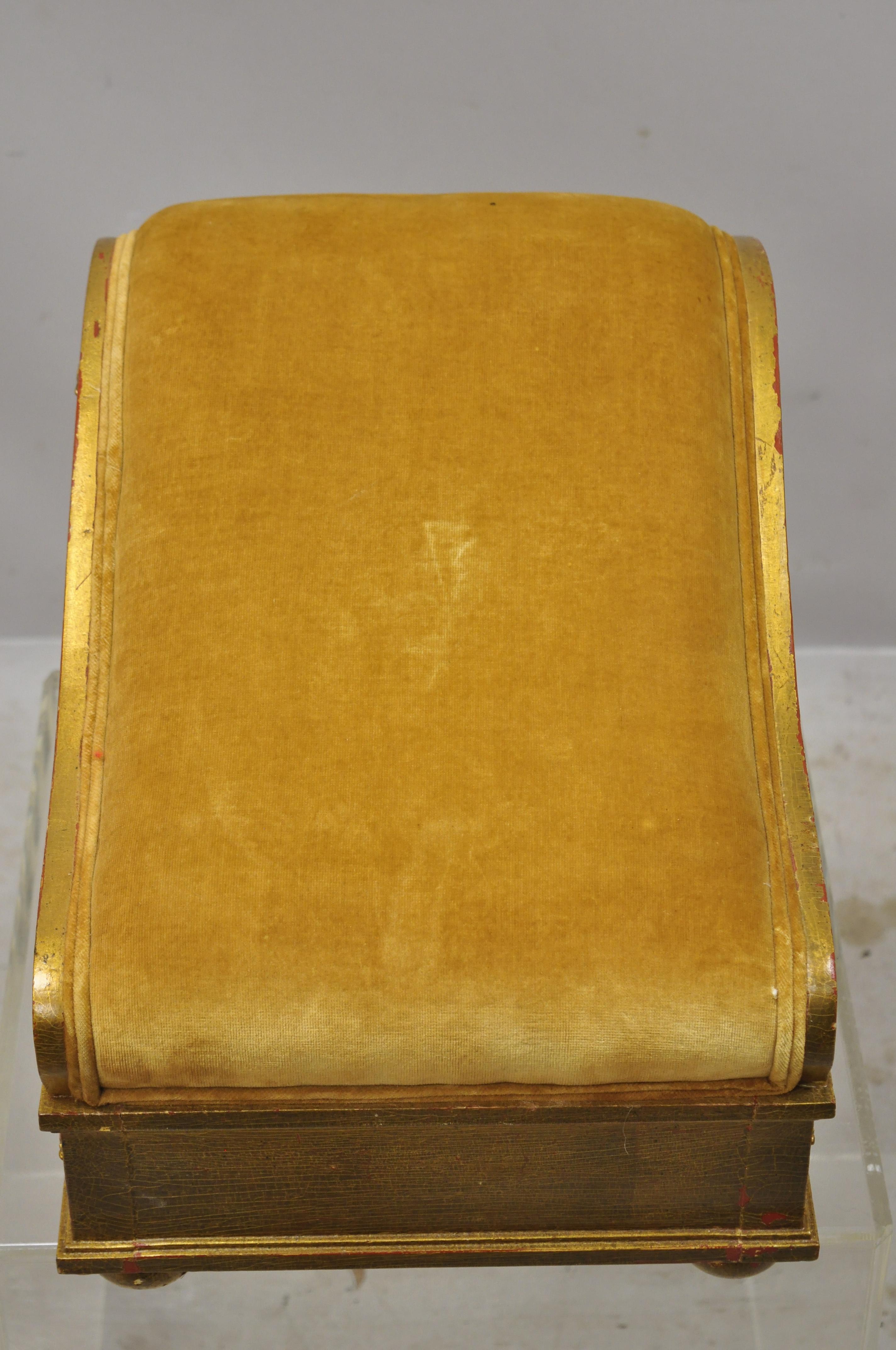 Vintage Italian Empire Style Gold Giltwood Swedish Gout Stool Footstool Ottoman For Sale 1