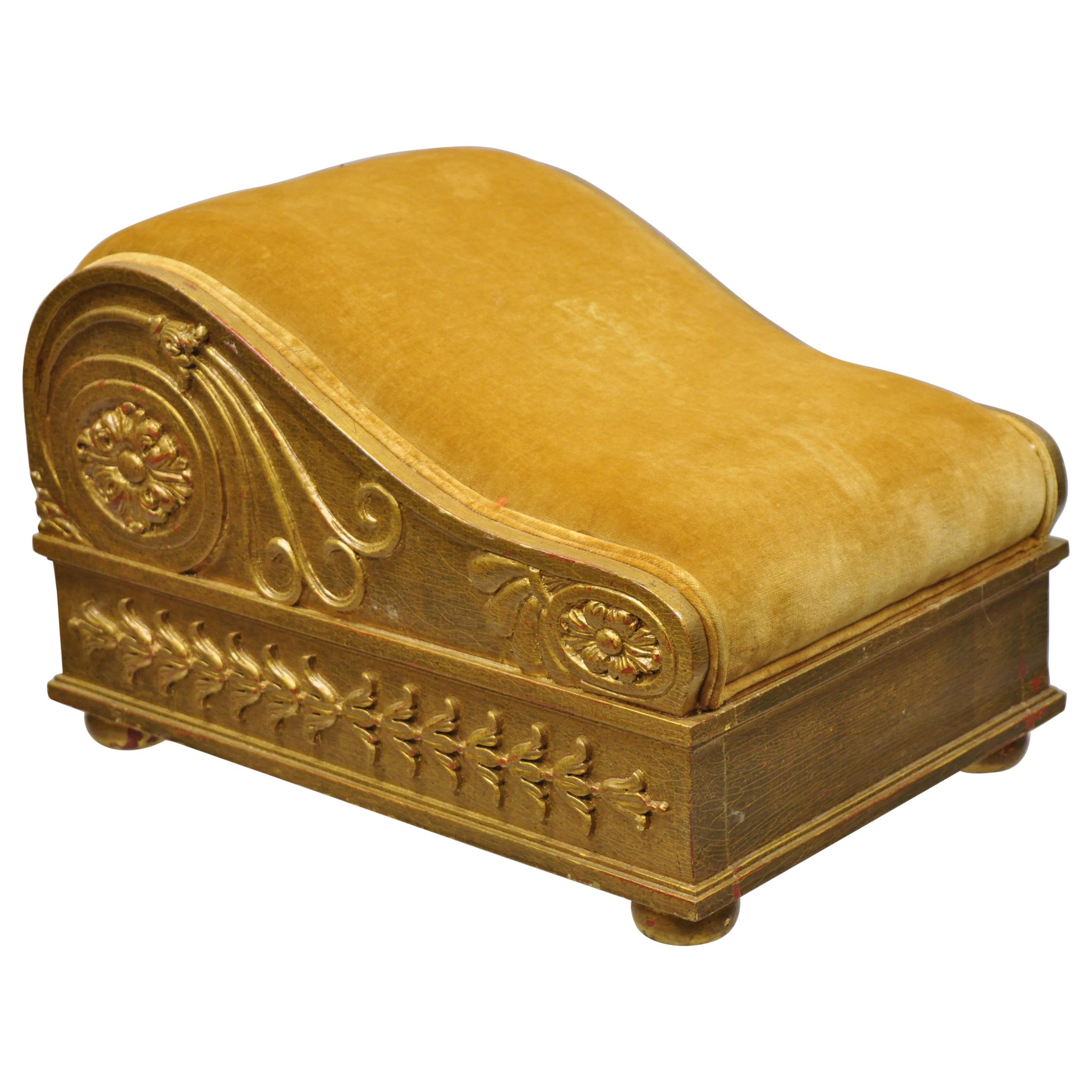 Vintage Italian Empire Style Gold Giltwood Swedish Gout Stool Footstool Ottoman For Sale