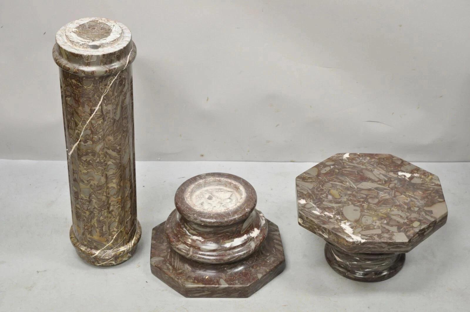 Jardinera con columna de mármol marrón púrpura de estilo Imperio italiano vintage en venta 3