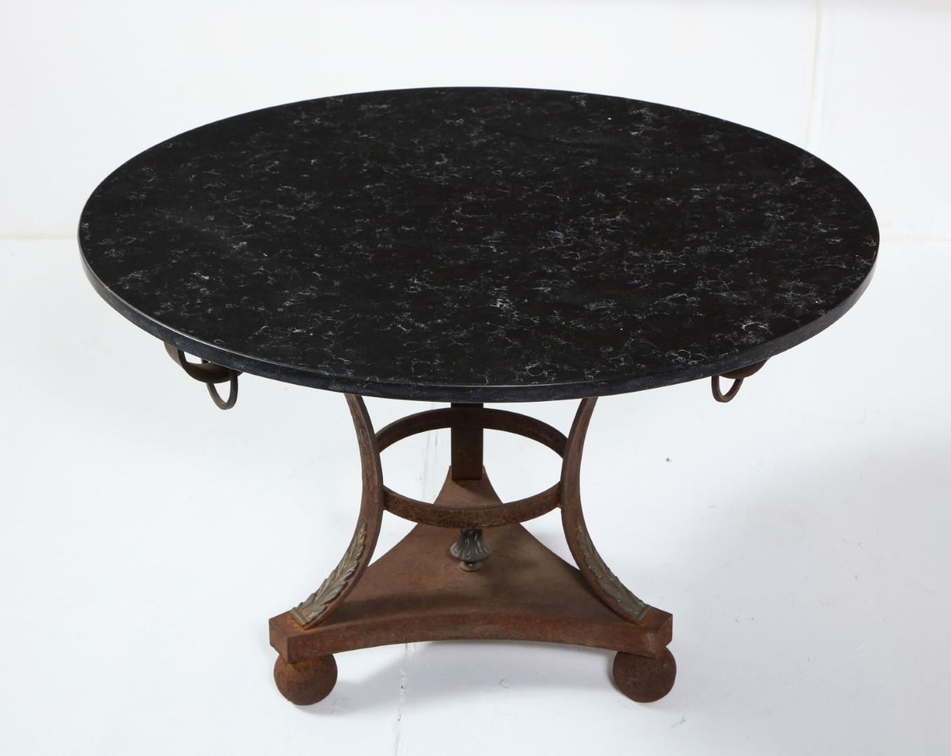 Vintage Italian Empire Style Wrought Iron Coffee Table with Black Marble Top 3