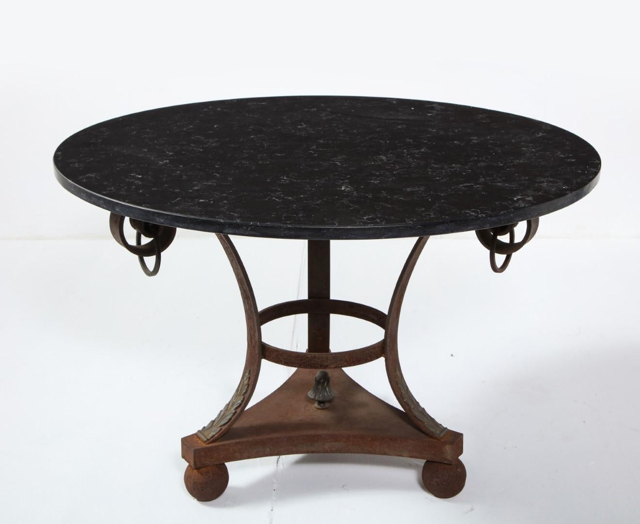 Vintage Italian Empire Style Wrought Iron Coffee Table with Black Marble Top 4