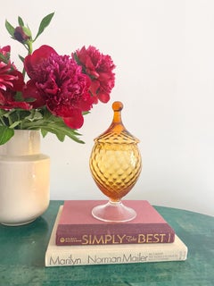Vintage Italian Empoli Amber Optic Glass Apothecary Candy Jar with Lid