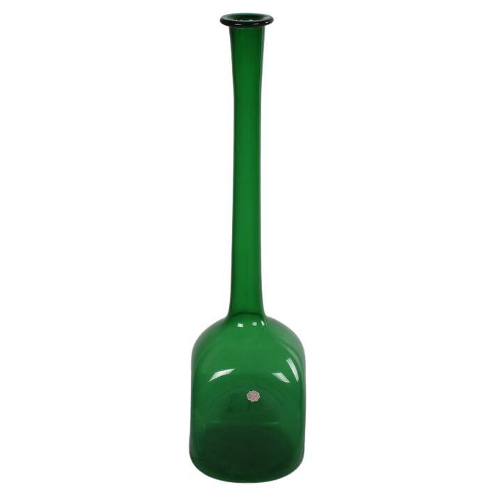 Vintage Italian Empoli Green Glass Bottle, 1950s For Sale