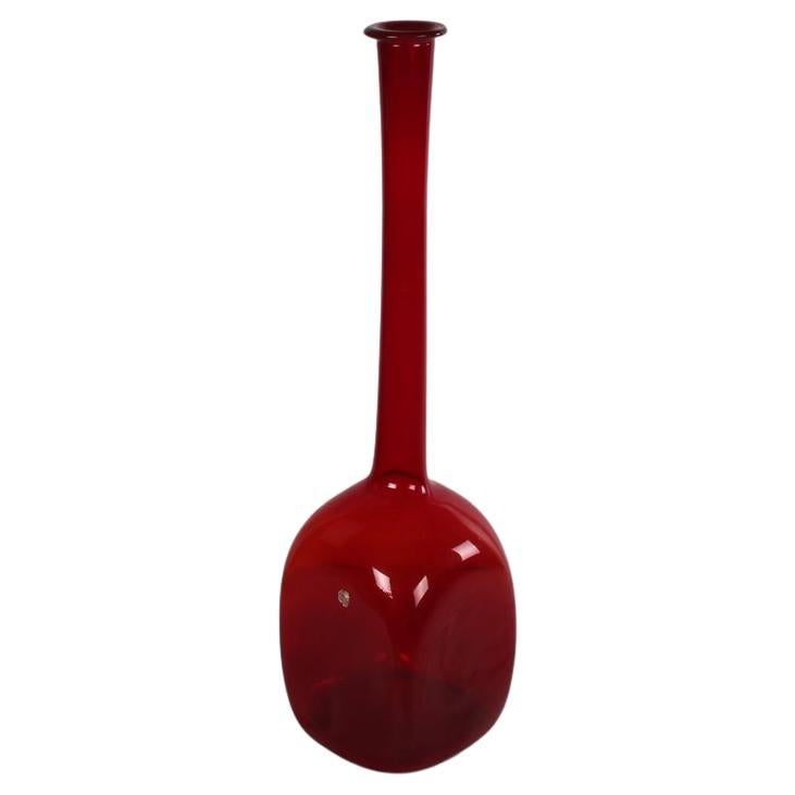 Vintage Italian Empoli Red Glass Bottle, 1950s For Sale