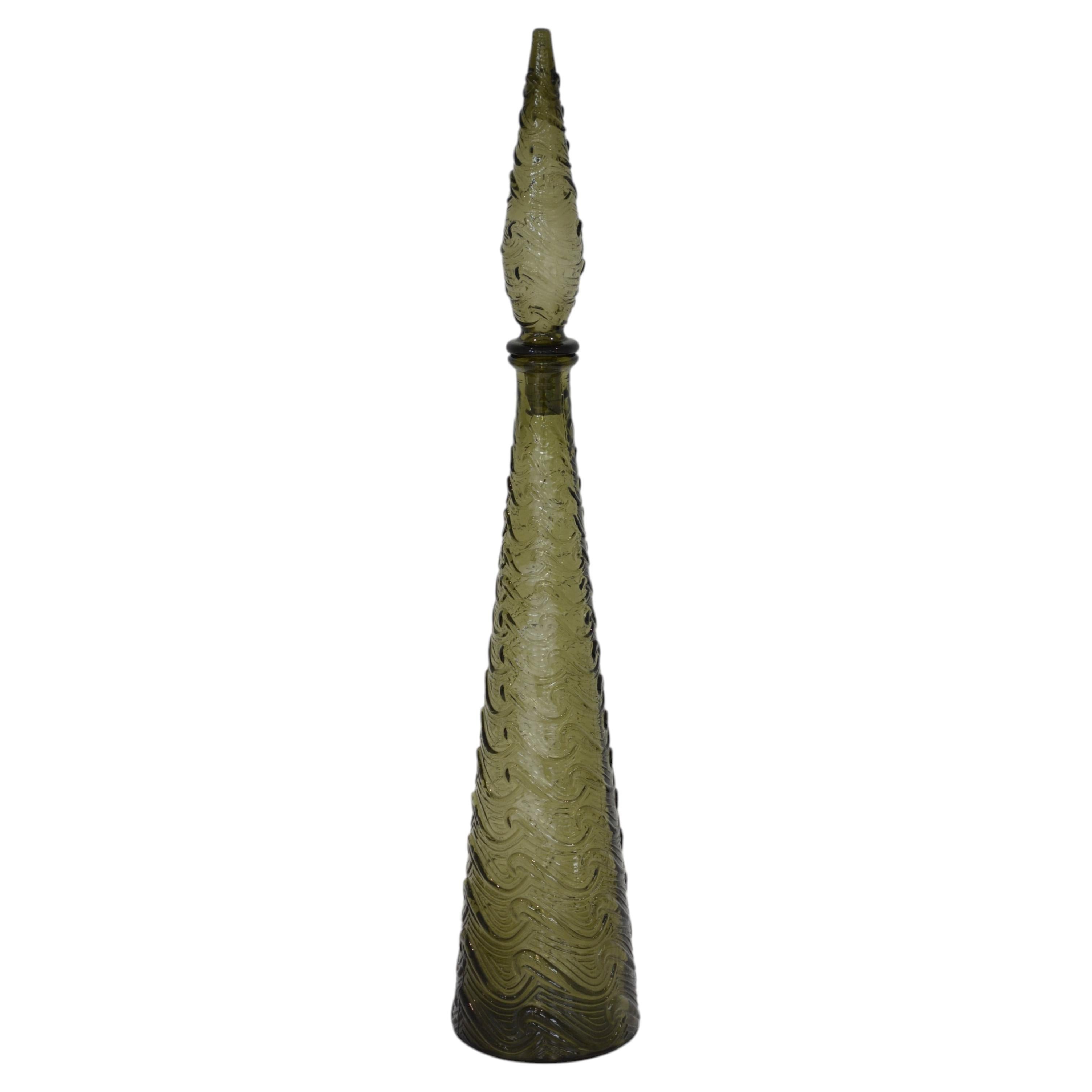 Vintage Italian Empoli Sage Green Wave Decorative Bottle with Stopper Decanter