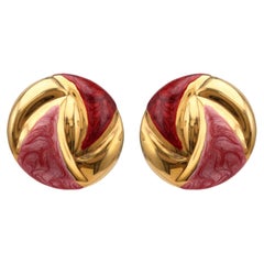 Retro Italian Enamel 14k Yellow Gold Earrings