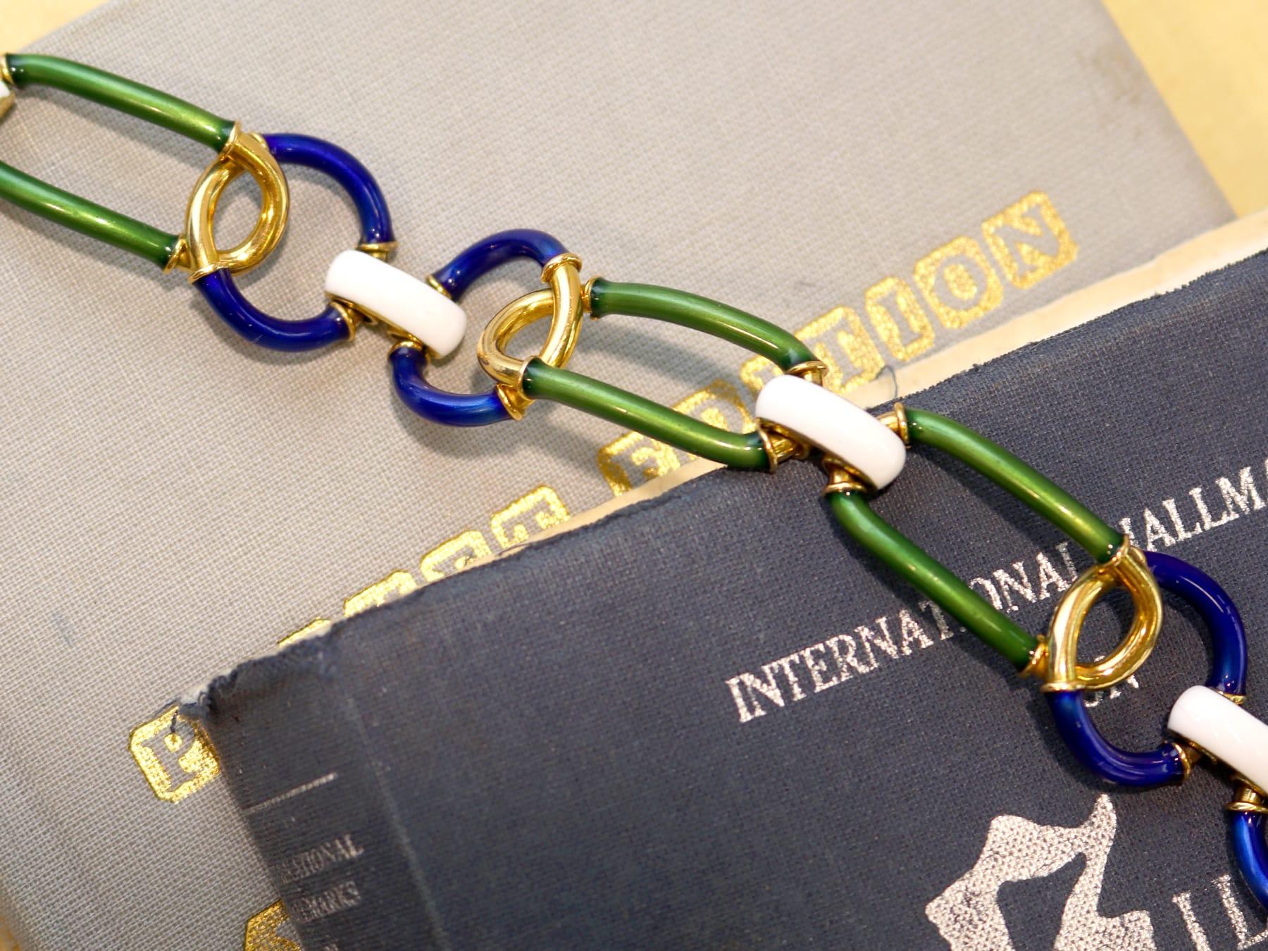 Italienisches Vintage-Armband aus Emaille und 18 Karat Gelbgold, Vintage, um 1950 für Damen oder Herren
