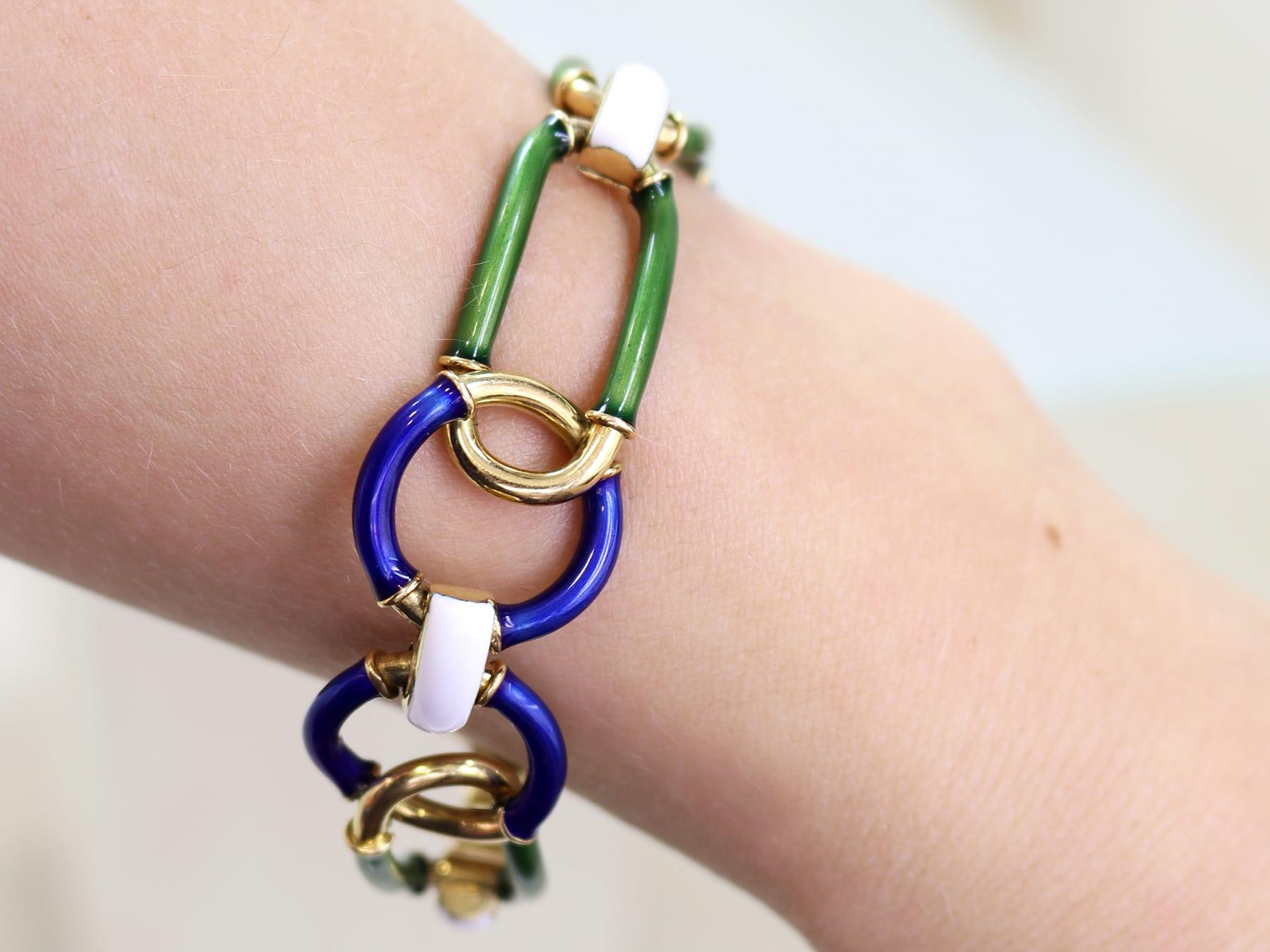 Italienisches Vintage-Armband aus Emaille und 18 Karat Gelbgold, Vintage, um 1950 2