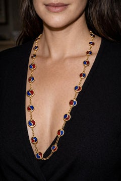 Vintage 1970s Italian 18k Gold Plique-à-Jour Enamel Link Necklace