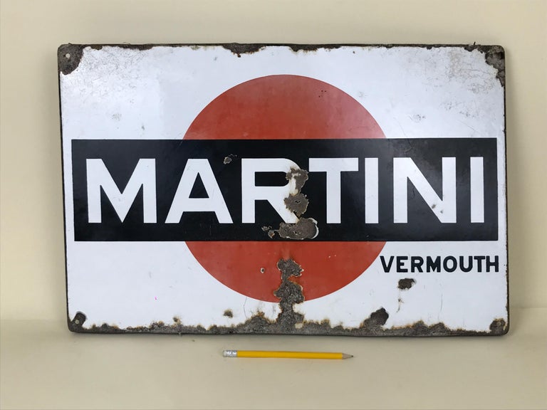 Vintage Italian Enamel Metal Martini Vermouth Advertising Sign 1950s