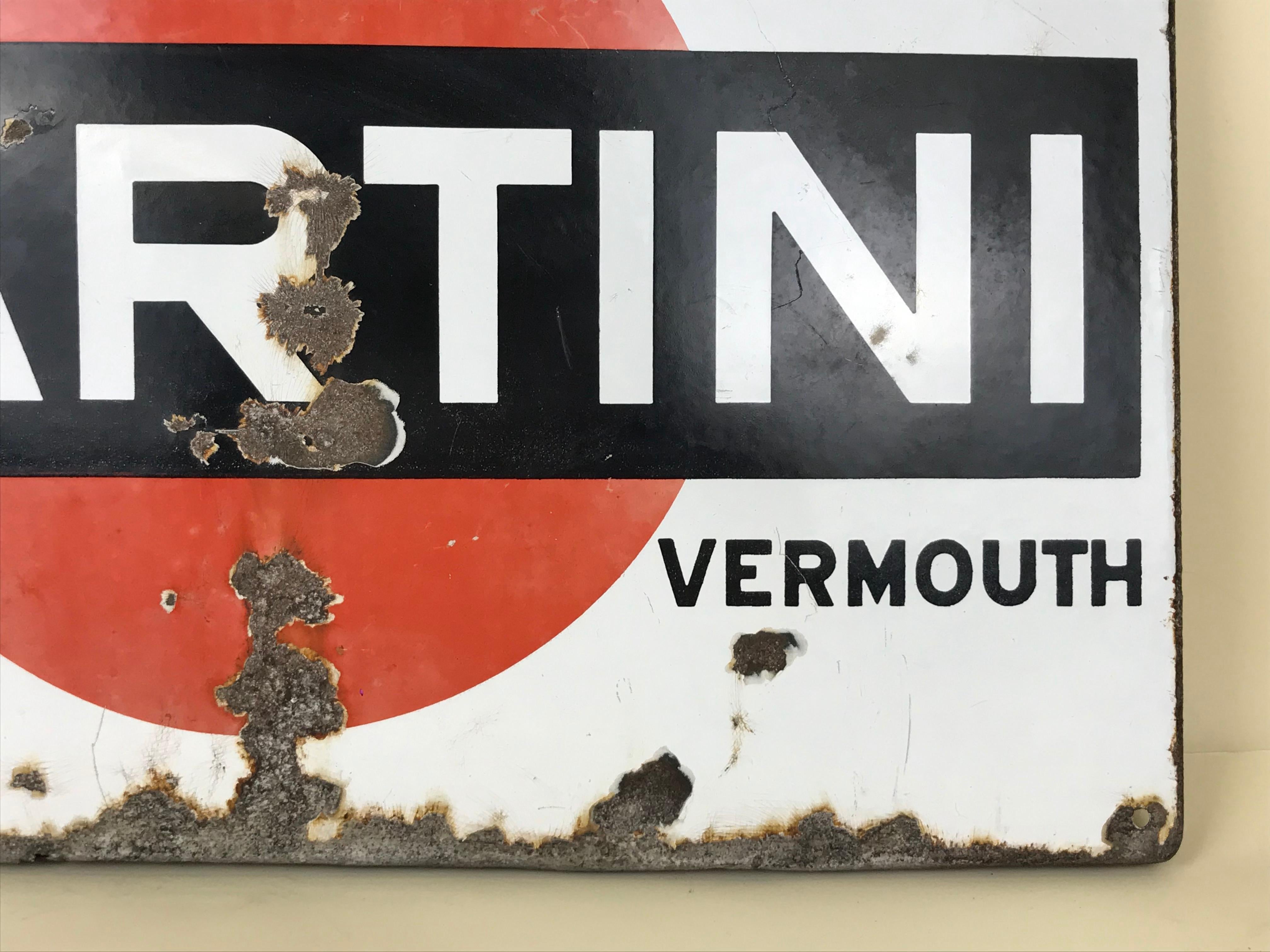 Mid-Century Modern Vintage Italian Enamel Metal Martini Vermouth Advertising Sign, 1950s