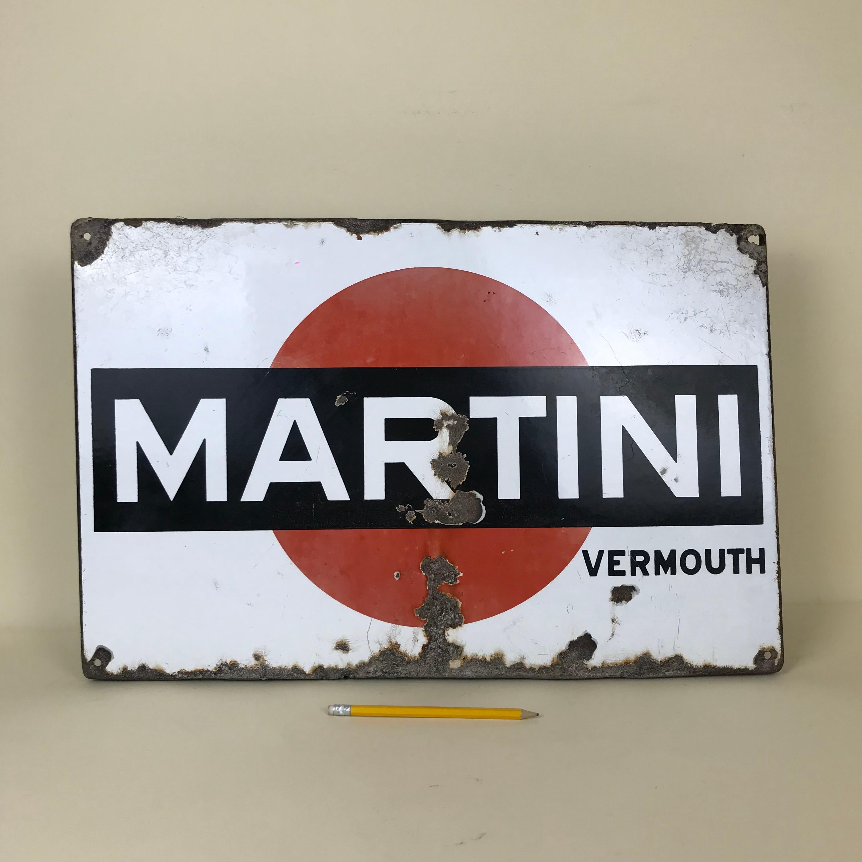 Vintage Italian Enamel Metal Martini Vermouth Advertising Sign, 1950s In Good Condition In Milan, IT