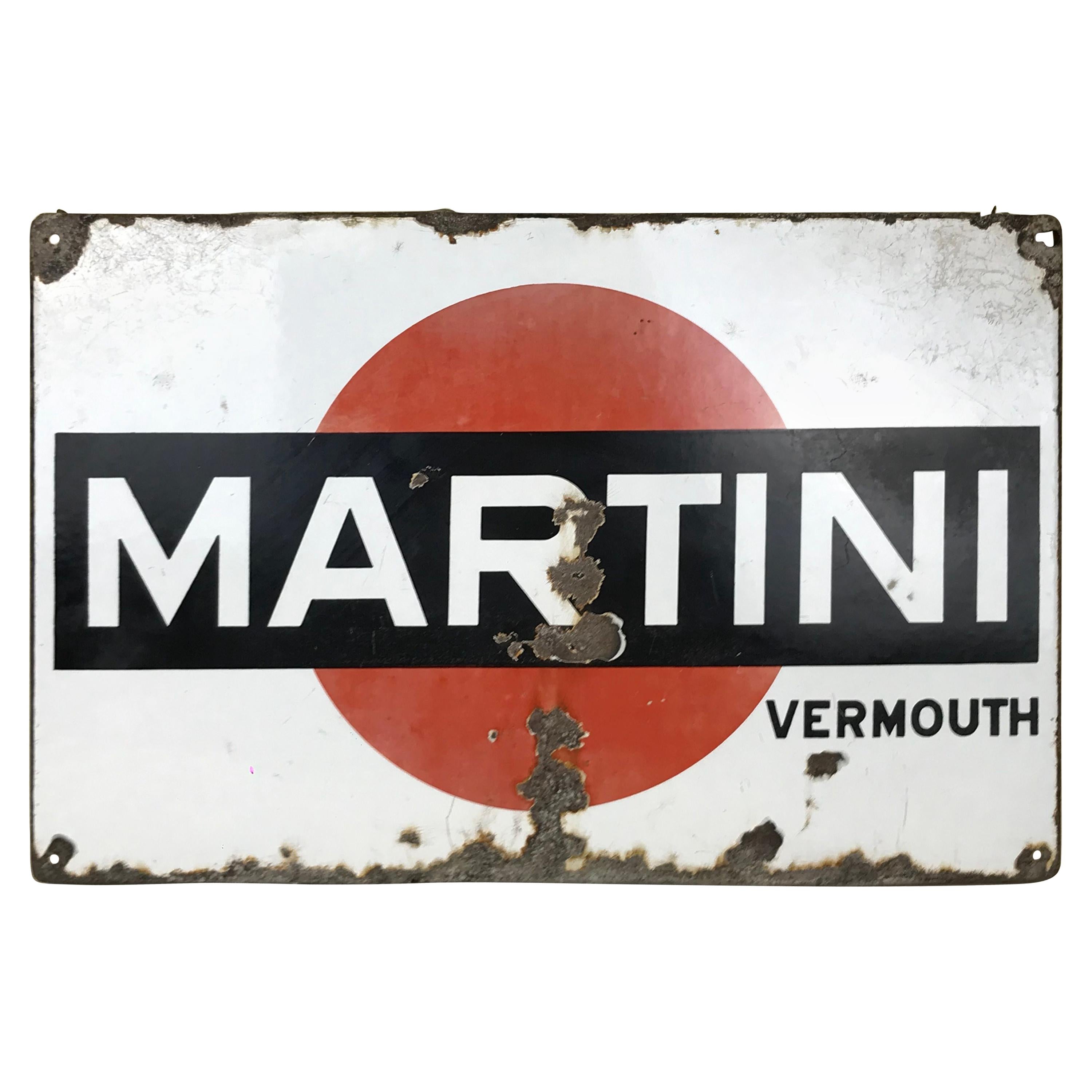 Vintage Italian Enamel Metal Martini Vermouth Advertising Sign, 1950s