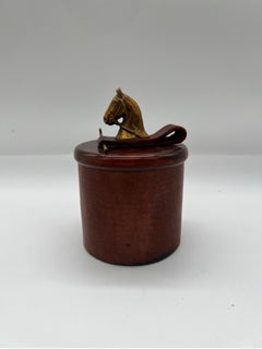 Vintage Italian Equestrian Leather Tobacco Humidor Jar