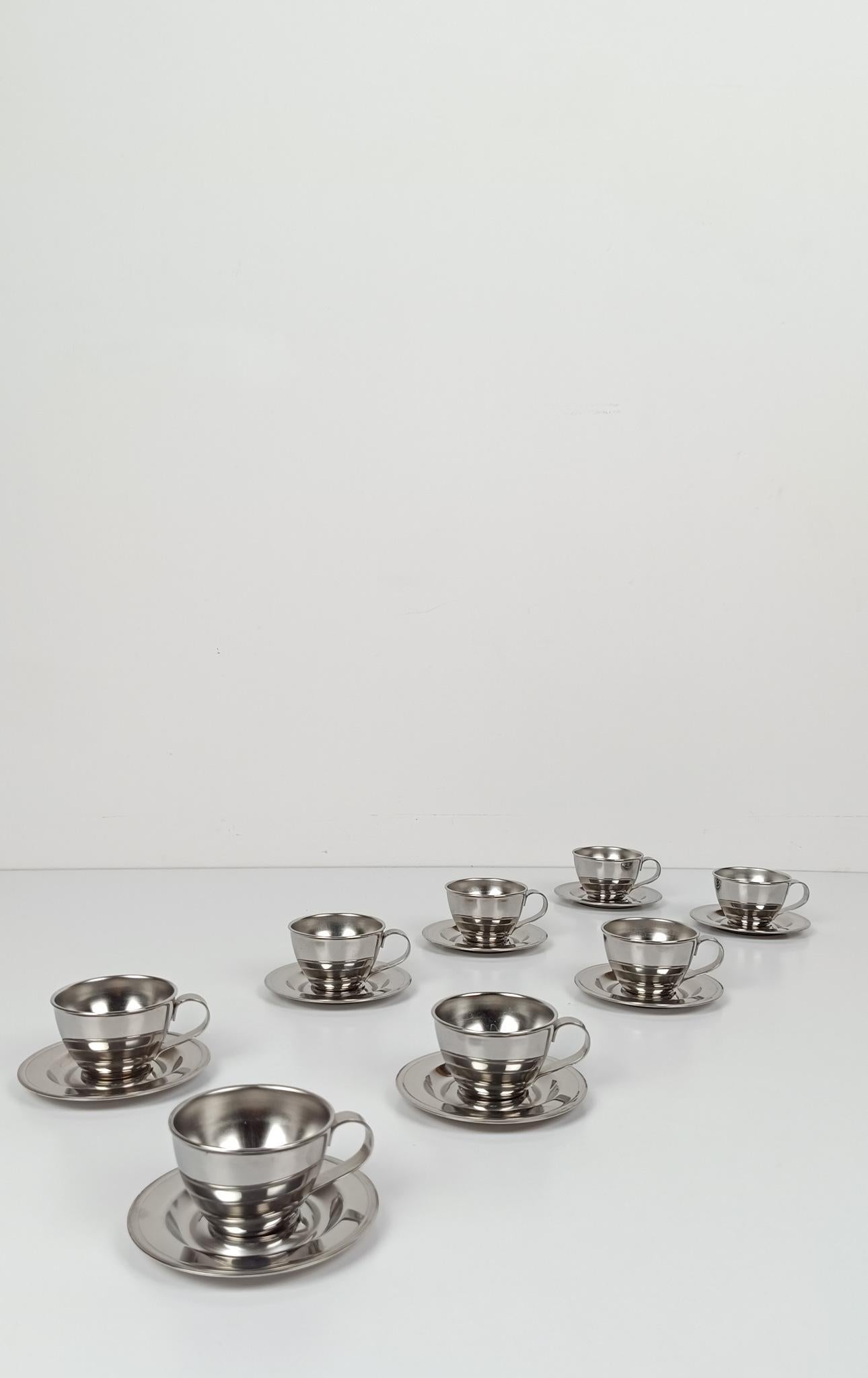 Set de tasses à café espresso italiennes vintage en acier inoxydable, années 70 en vente 4