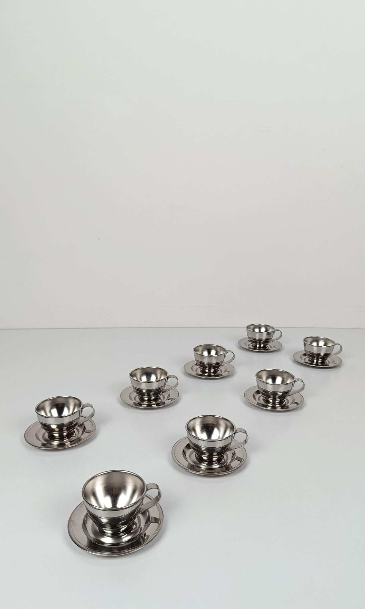 Set de tasses à café espresso italiennes vintage en acier inoxydable, années 70 en vente 5