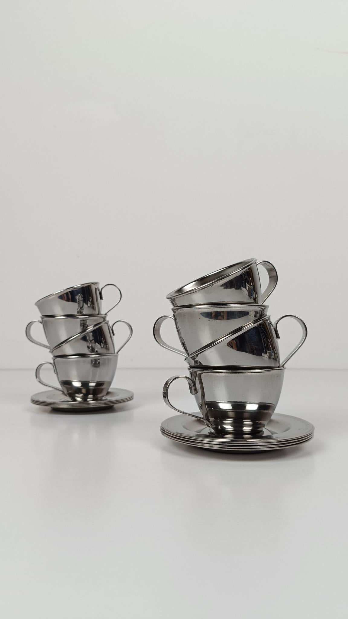 Set de tasses à café espresso italiennes vintage en acier inoxydable, années 70 en vente 6