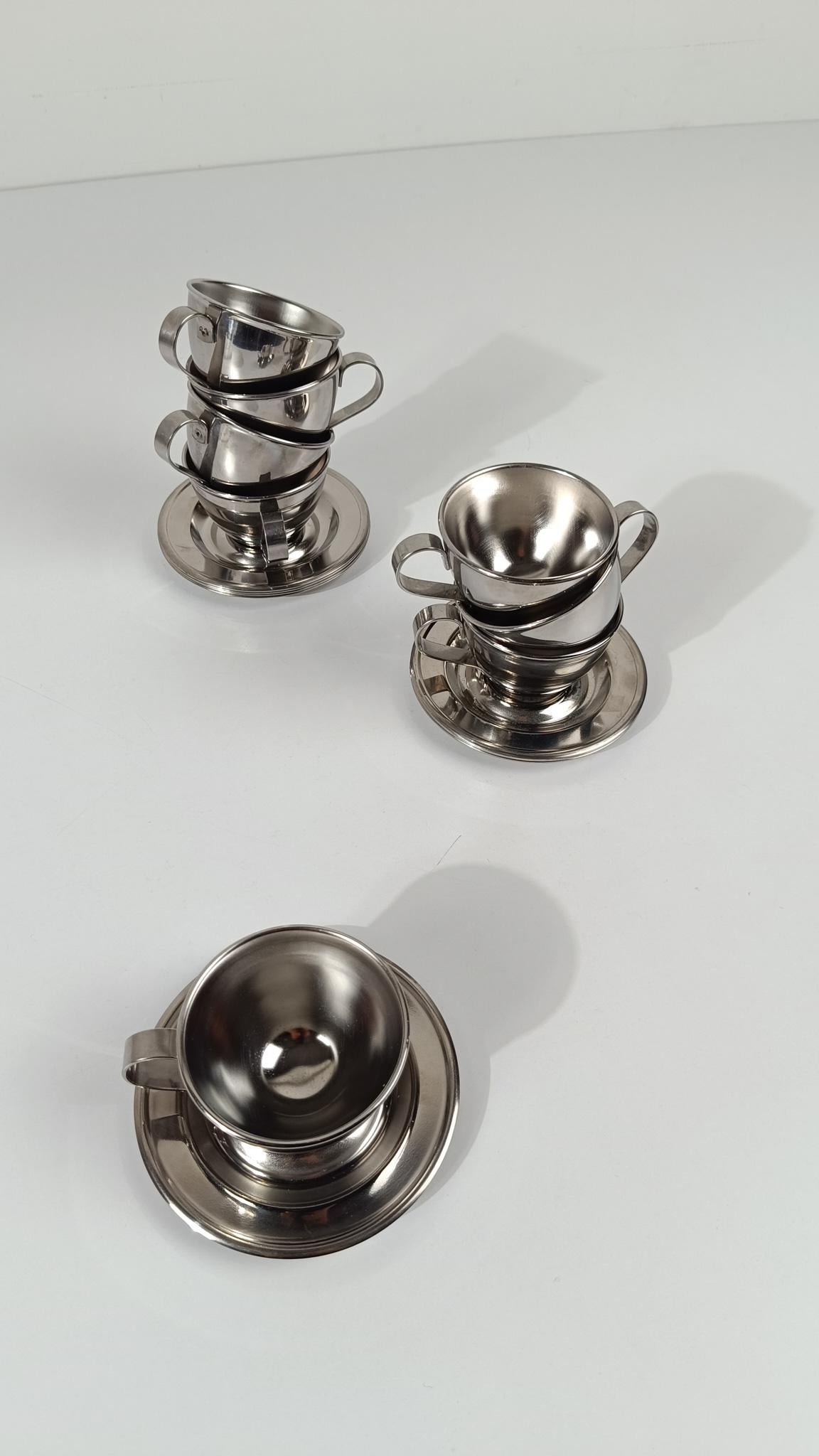 Set de tasses à café espresso italiennes vintage en acier inoxydable, années 70 en vente 7