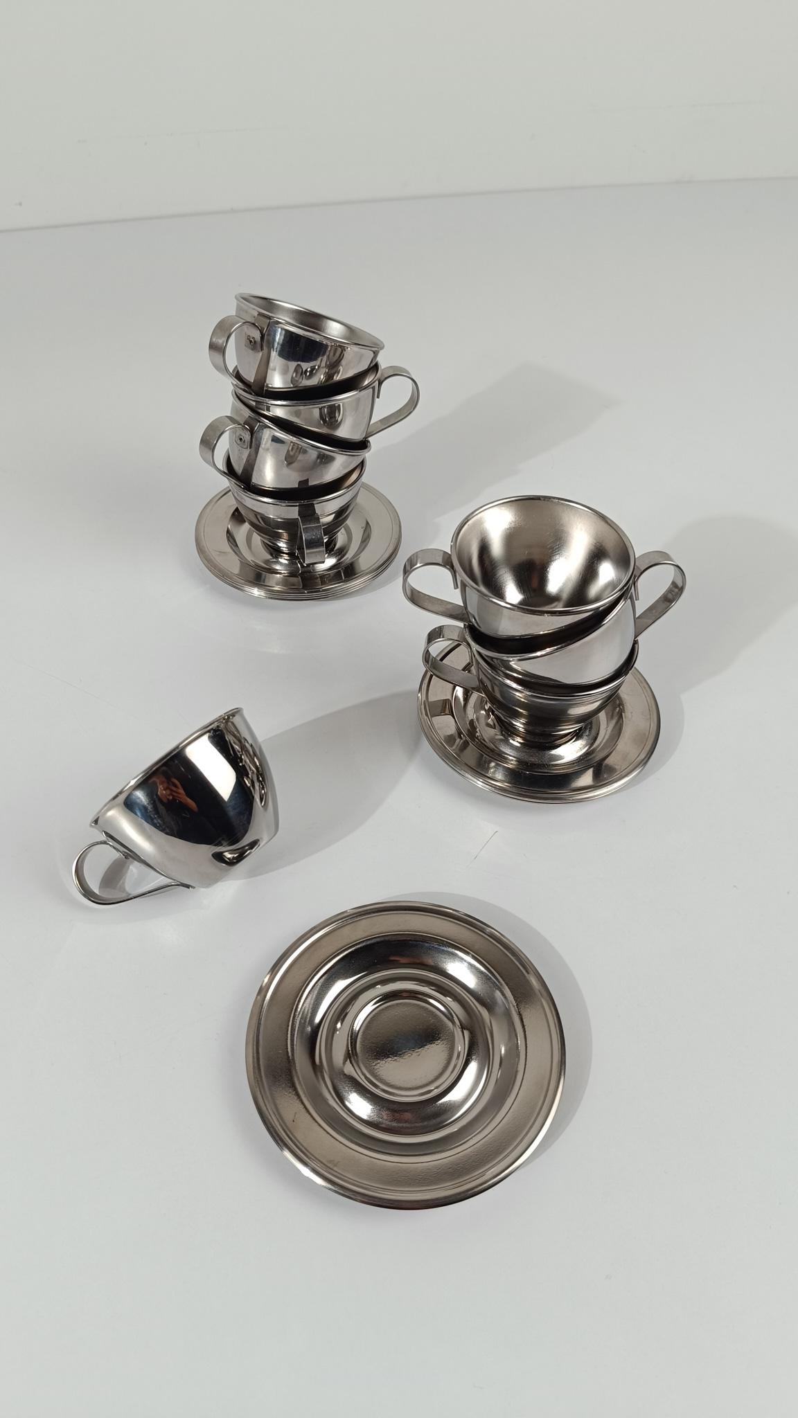 Set de tasses à café espresso italiennes vintage en acier inoxydable, années 70 en vente 8