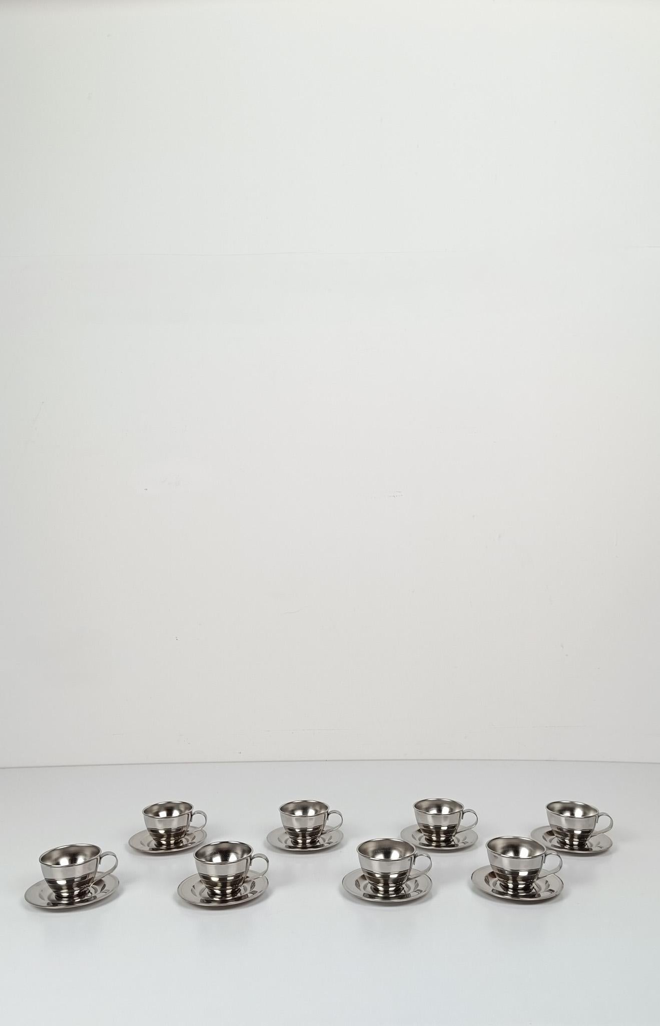 Set de tasses à café espresso italiennes vintage en acier inoxydable, années 70 en vente 9