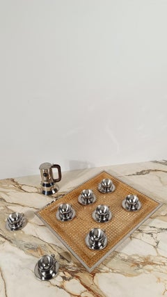 Vintage Italian Espresso Coffee Cups Set in Stainless Steel, 70s