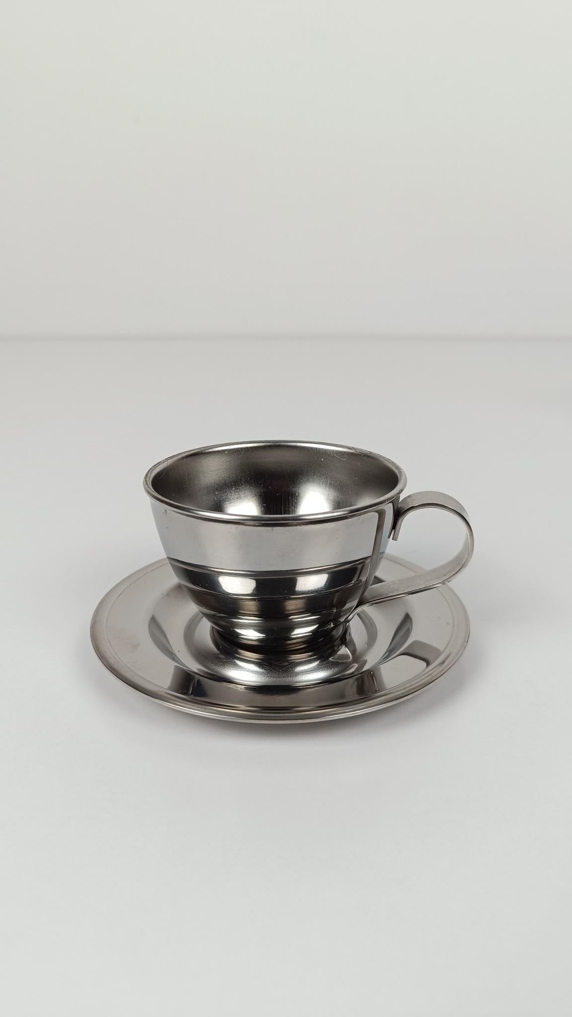 Set de tasses à café espresso italiennes vintage en acier inoxydable, années 70 en vente 1