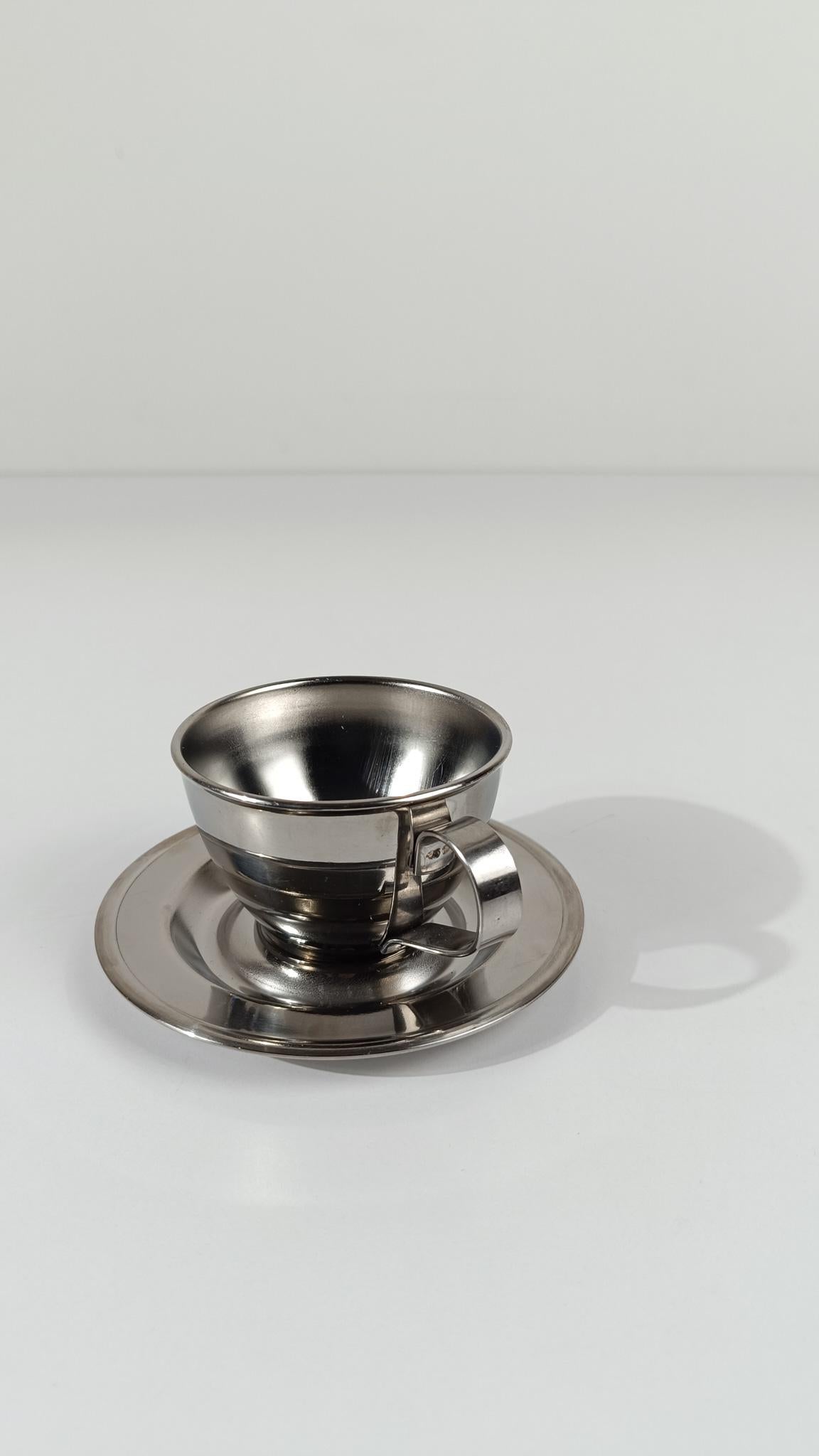 Set de tasses à café espresso italiennes vintage en acier inoxydable, années 70 en vente 2