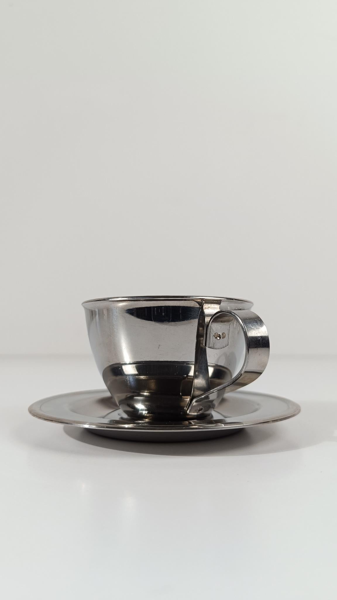 Set de tasses à café espresso italiennes vintage en acier inoxydable, années 70 en vente 3