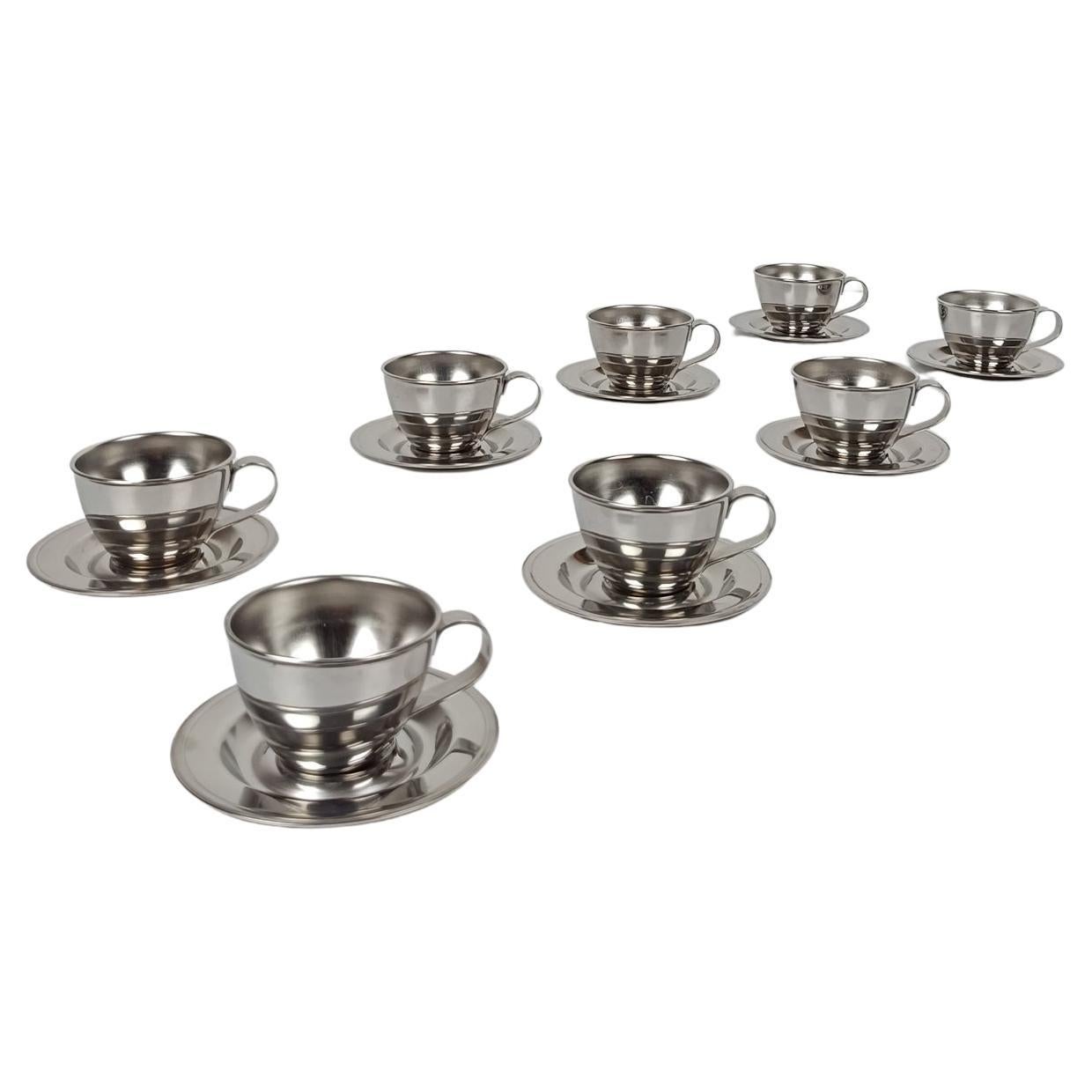 Set di tazze da caffè espresso italiano vintage in acciaio inossidabile, anni 
70