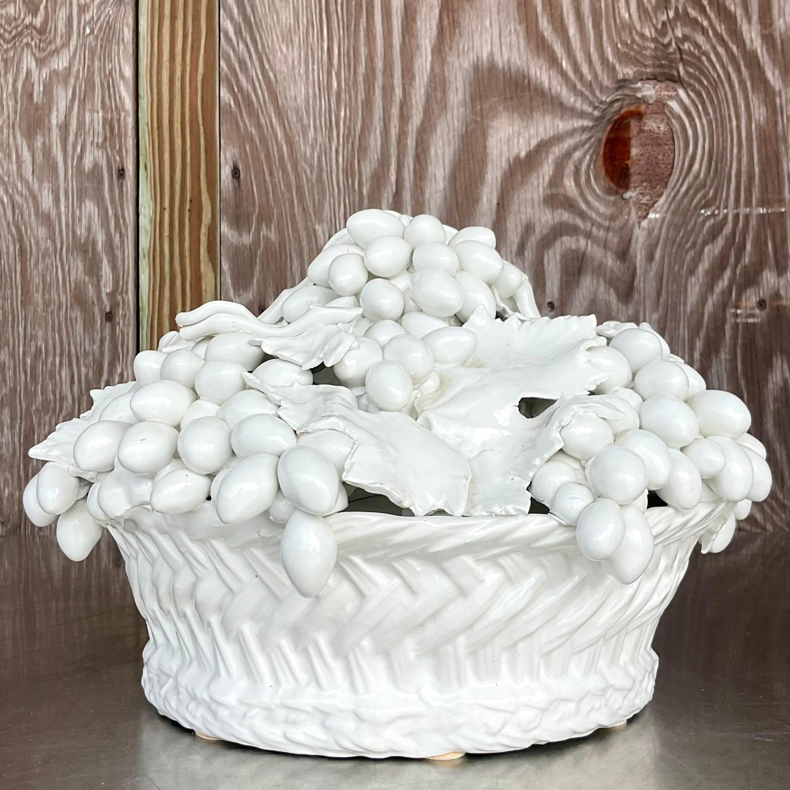 Mid-Century Modern Vintage Italian Este Blanc De Chine Glazed Ceramic Fruit Bowl For Sale