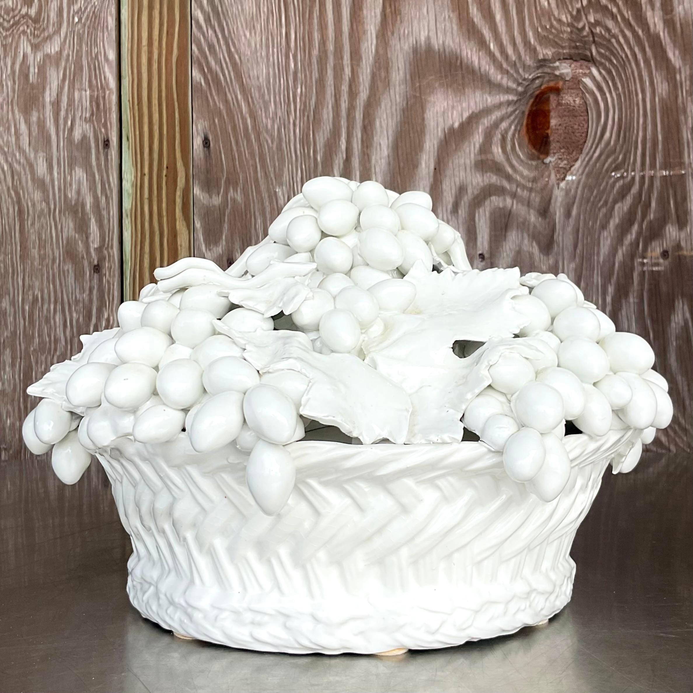 Vintage Italian Este Blanc De Chine Glazed Ceramic Fruit Bowl In Good Condition For Sale In west palm beach, FL