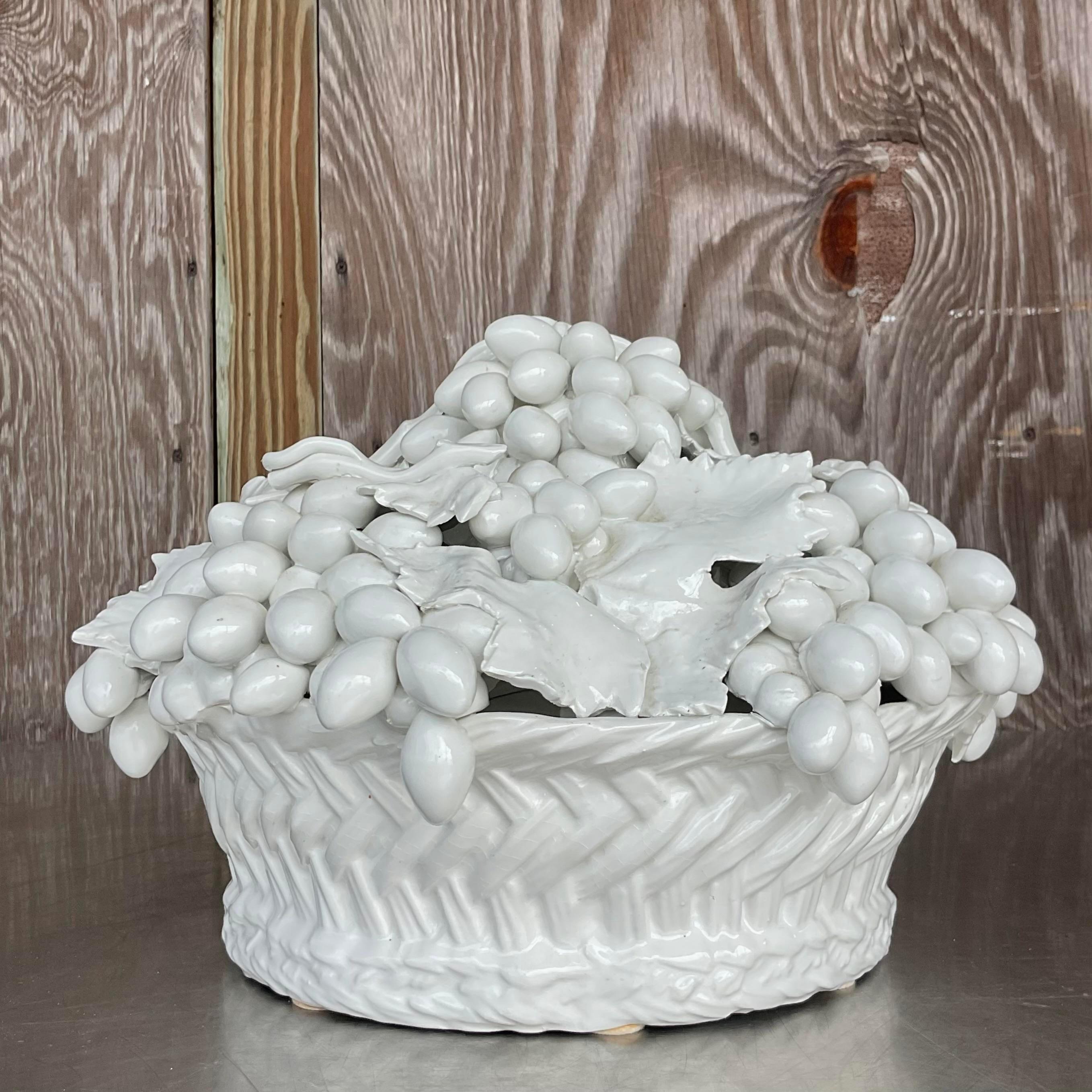 20th Century Vintage Italian Este Blanc De Chine Glazed Ceramic Fruit Bowl For Sale