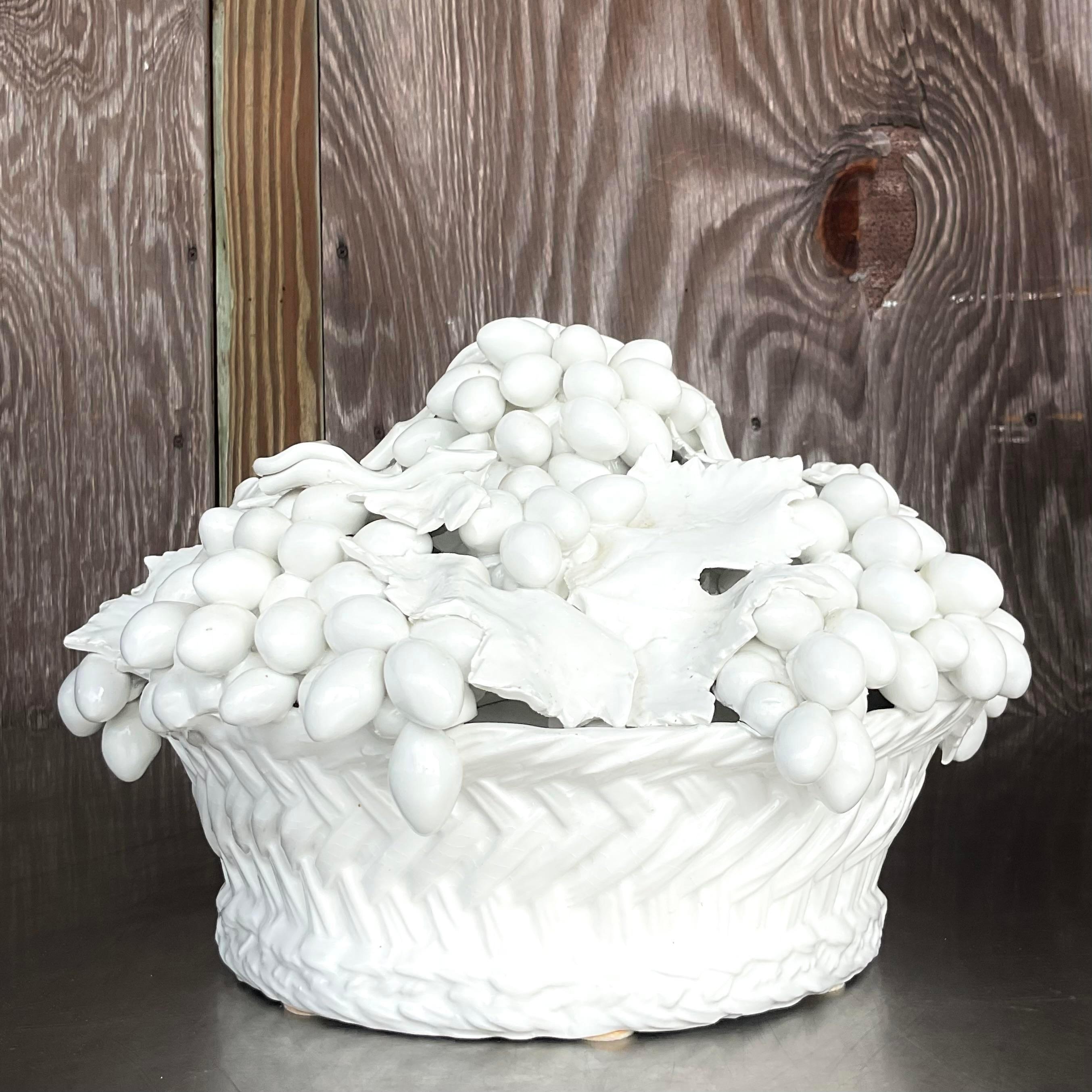 Vintage Italian Este Blanc De Chine Glazed Ceramic Fruit Bowl For Sale 1