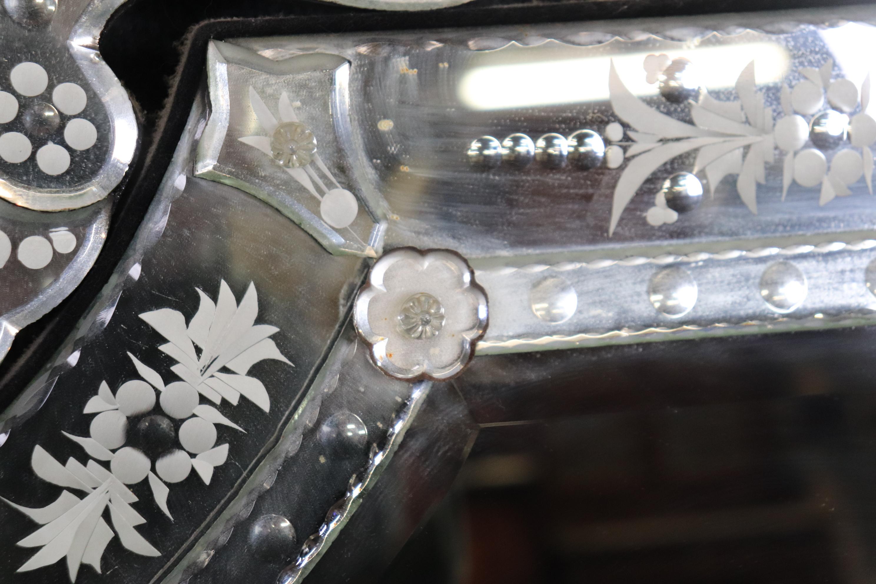 Vintage Italian Glass venezianischen Spiegel geätzt im Angebot 2