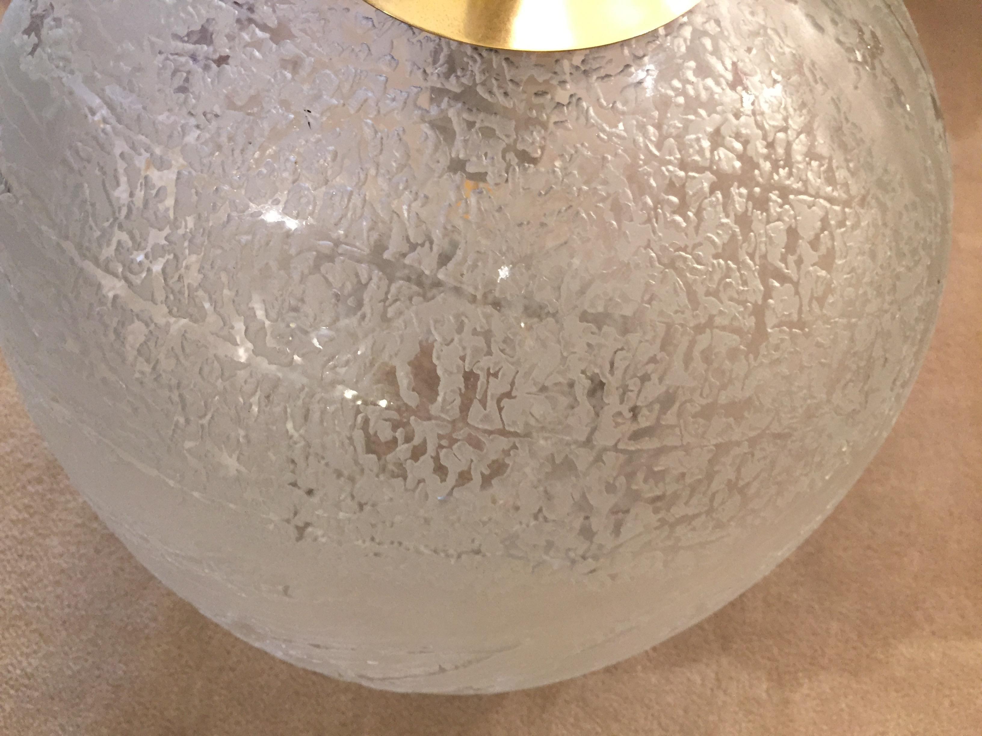 Vintage Italian Etched Murano Glass Globe Pendant Light For Sale 5
