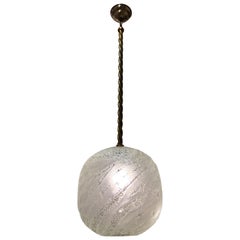 Vintage Italian Etched Murano Glass Globe Pendant Light