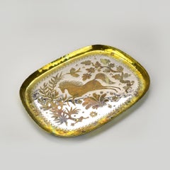 Vintage Italian Etched Partially Silverplated Handmade Tray with Horse Patten