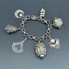 Charm Locket Bracelet Victorian Revival Midcentury Italy with Central Locket