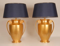 Vintage Italian Etruscan Vase Lamps Modern Gold Red Ceramic Table Lamps a pair